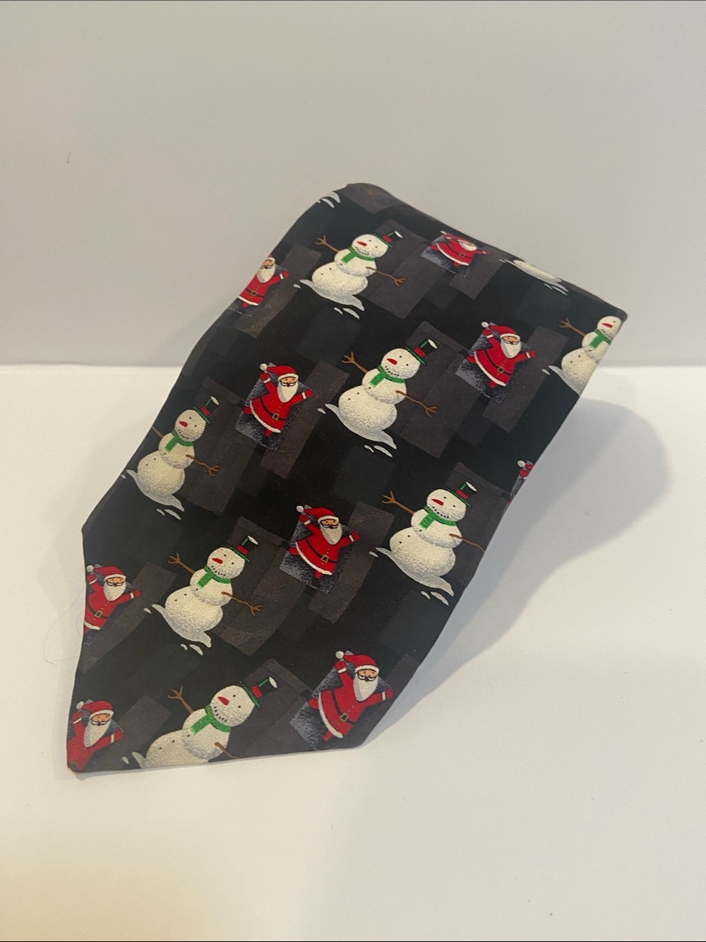 Hallmark Black Tie with Red Santa and White Snowman Pattern